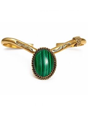 Vintage Navajo Malachite Brass Cuff Bracelet Southwestern Native Western Boho